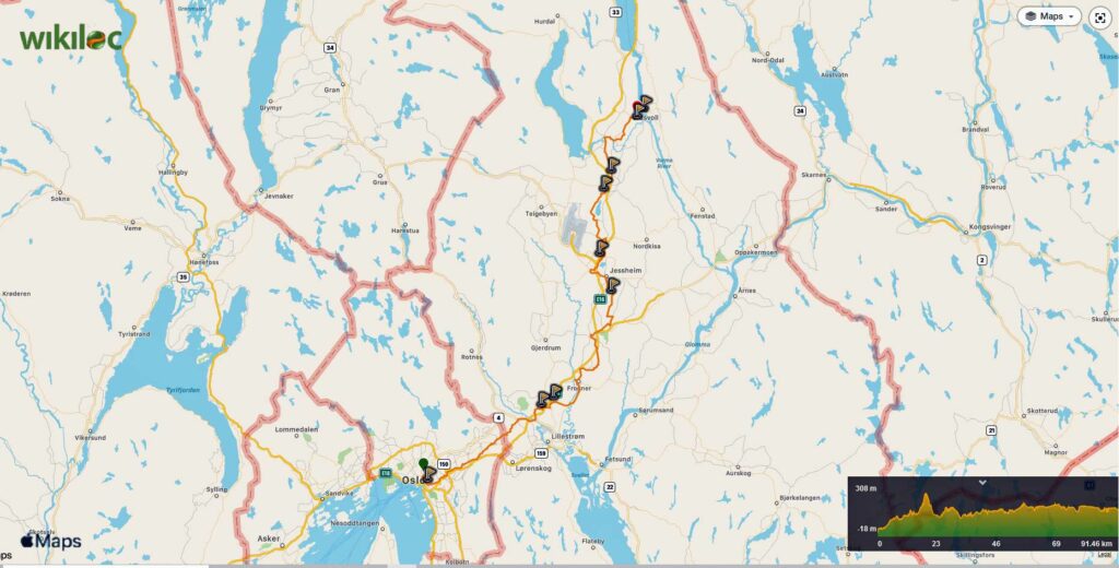 Overzichtskaart GPS Oslo Eidsvoll