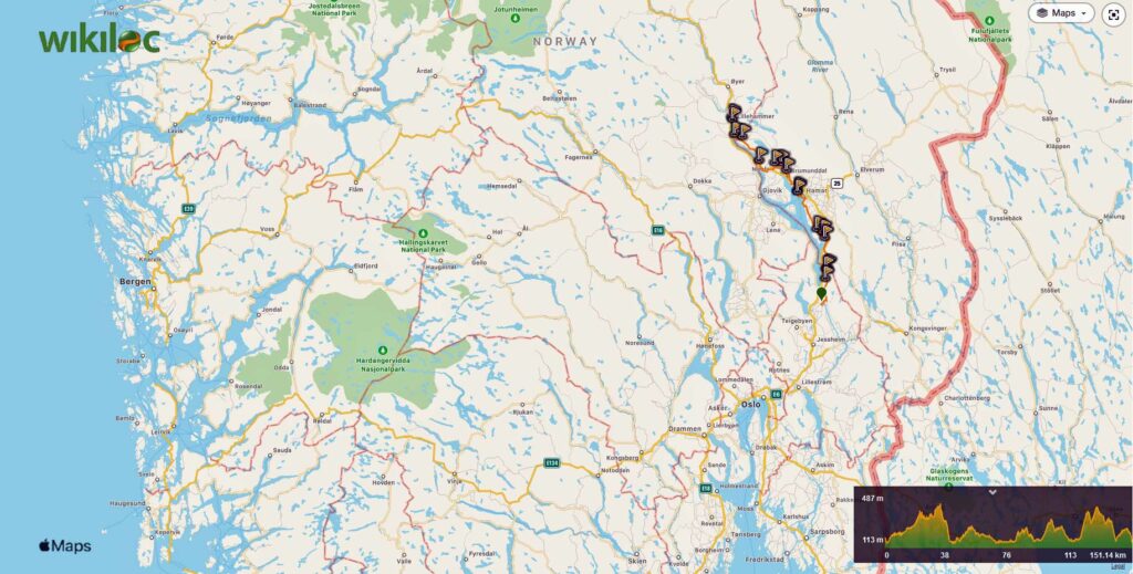 Overzichtskaart GPS track Eidsvoll Lillehamer